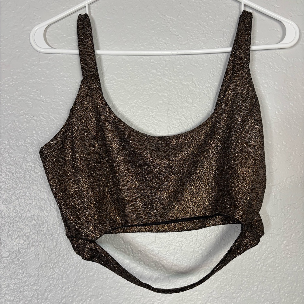 Sparkle Brown Gold Cutout Cropped Tank Top Size Large